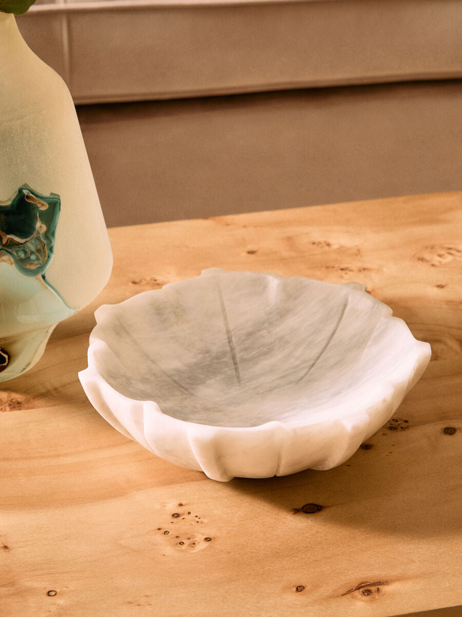 Large White Marble Lotus Bowl | Zoro