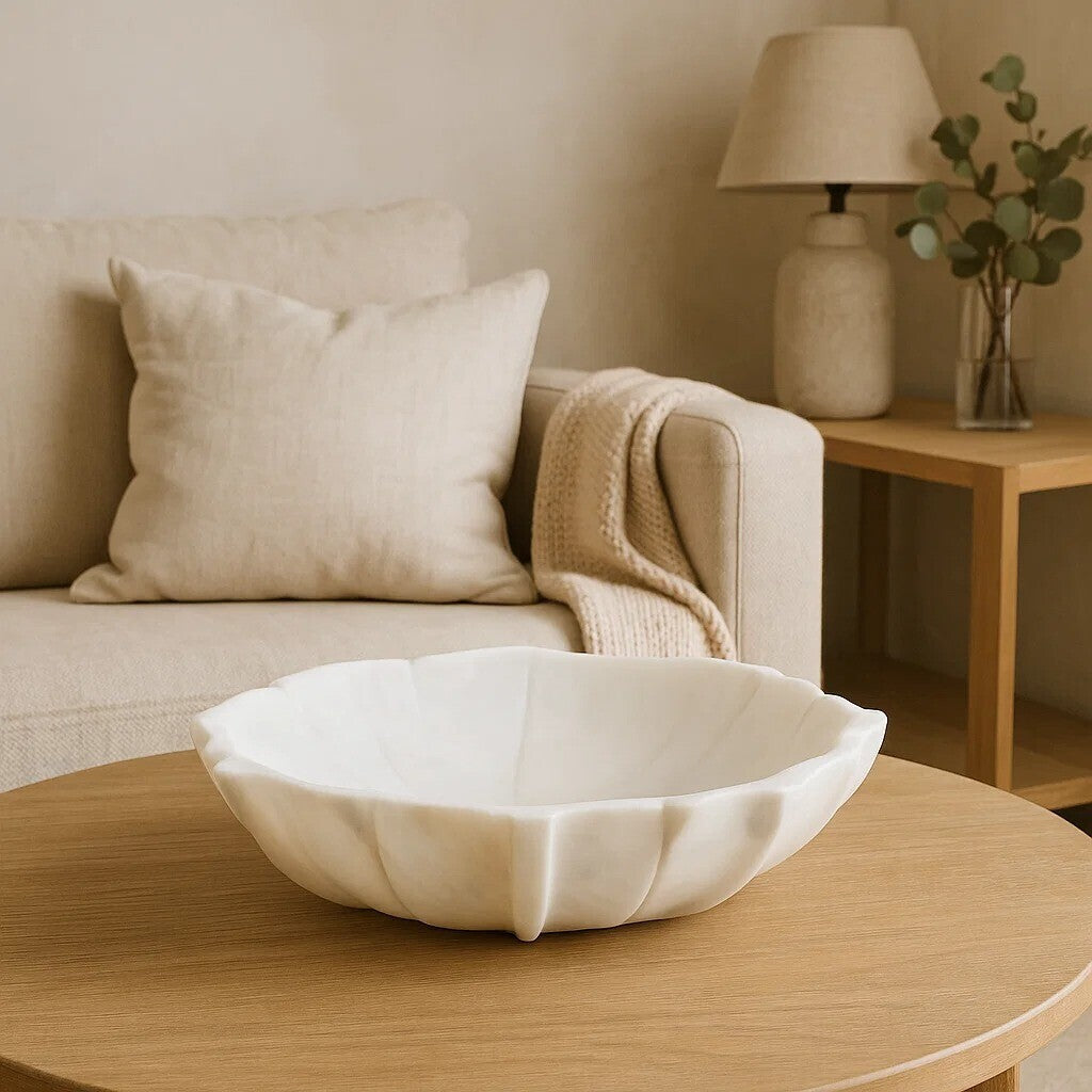 Large White Marble Lotus Bowl | Zoro