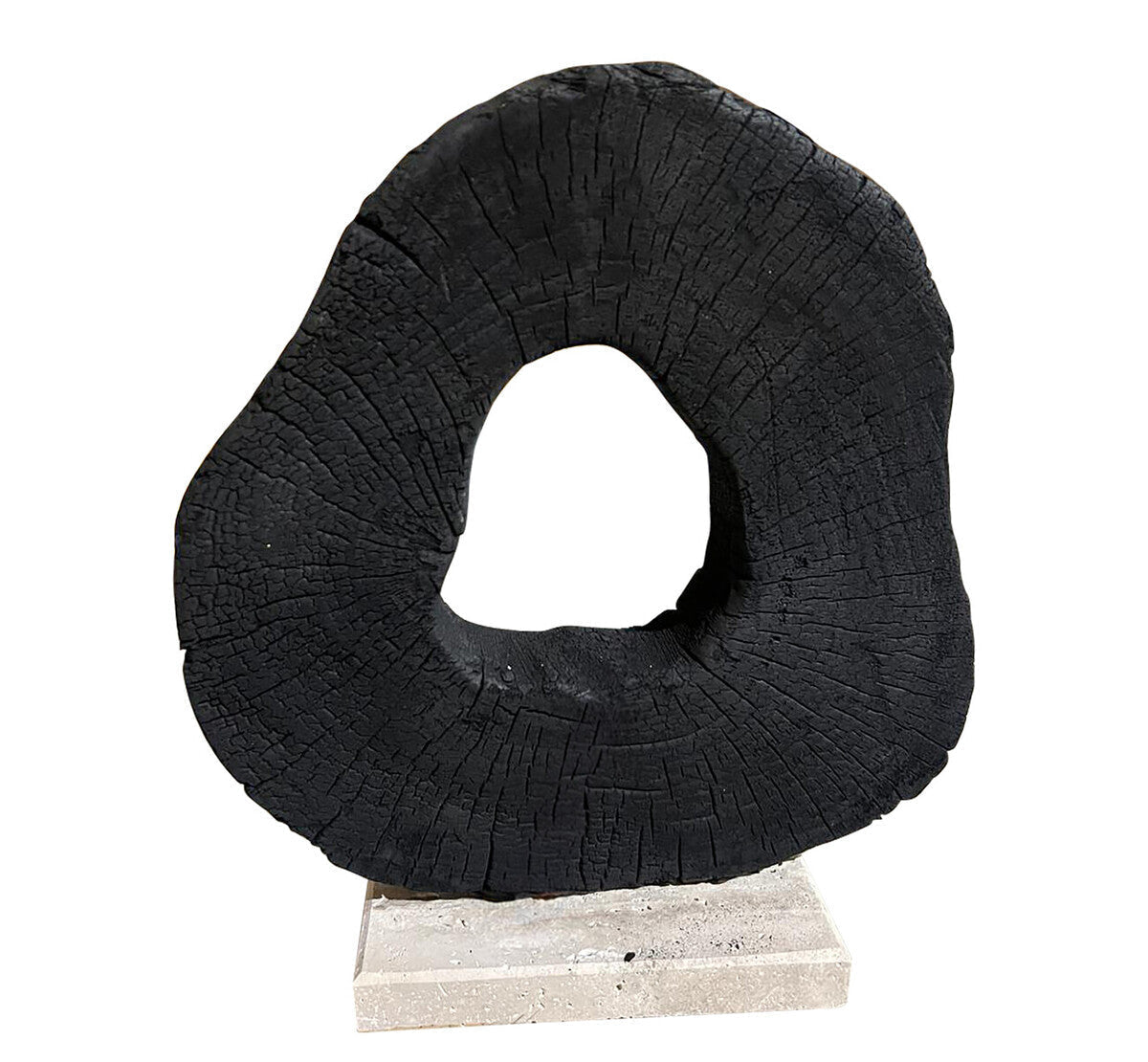Tibor Black Mango Wood Sculpture With Travertine Base