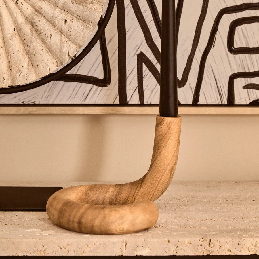 Arlo Natural Wood Candle Holder with Curved Design