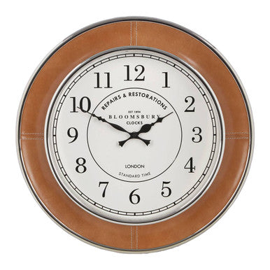 45cm Dia Tan Genuine Leather Small Wall Clock | Churchill