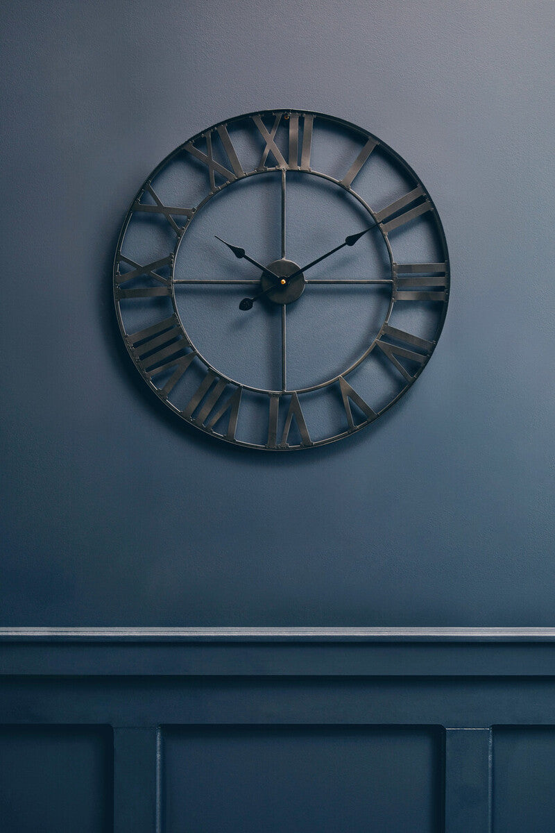 60cm Dia Black Metal Wall Clock | Genova