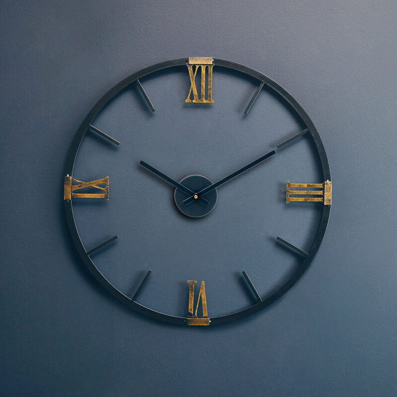 70cm Dia Round Black Metal Wall Clock | Kent