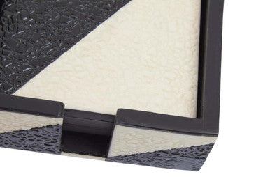 Set of Four Black and White Coasters with Holder | Ezra