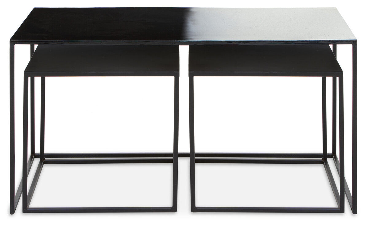 Three Piece Black and White Ombre Coffee Table Set with Slim Metal Frame, Ramus