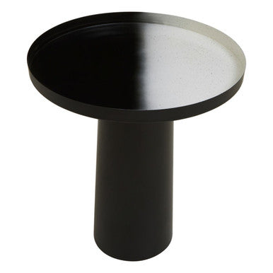 Black and White Round Metal Top Side Table with Black Pedestal Base, Ramus