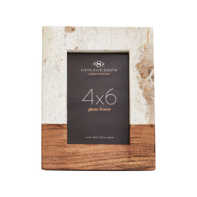 Olena Marble and Acacia 4In X 6In Small Photo Frame