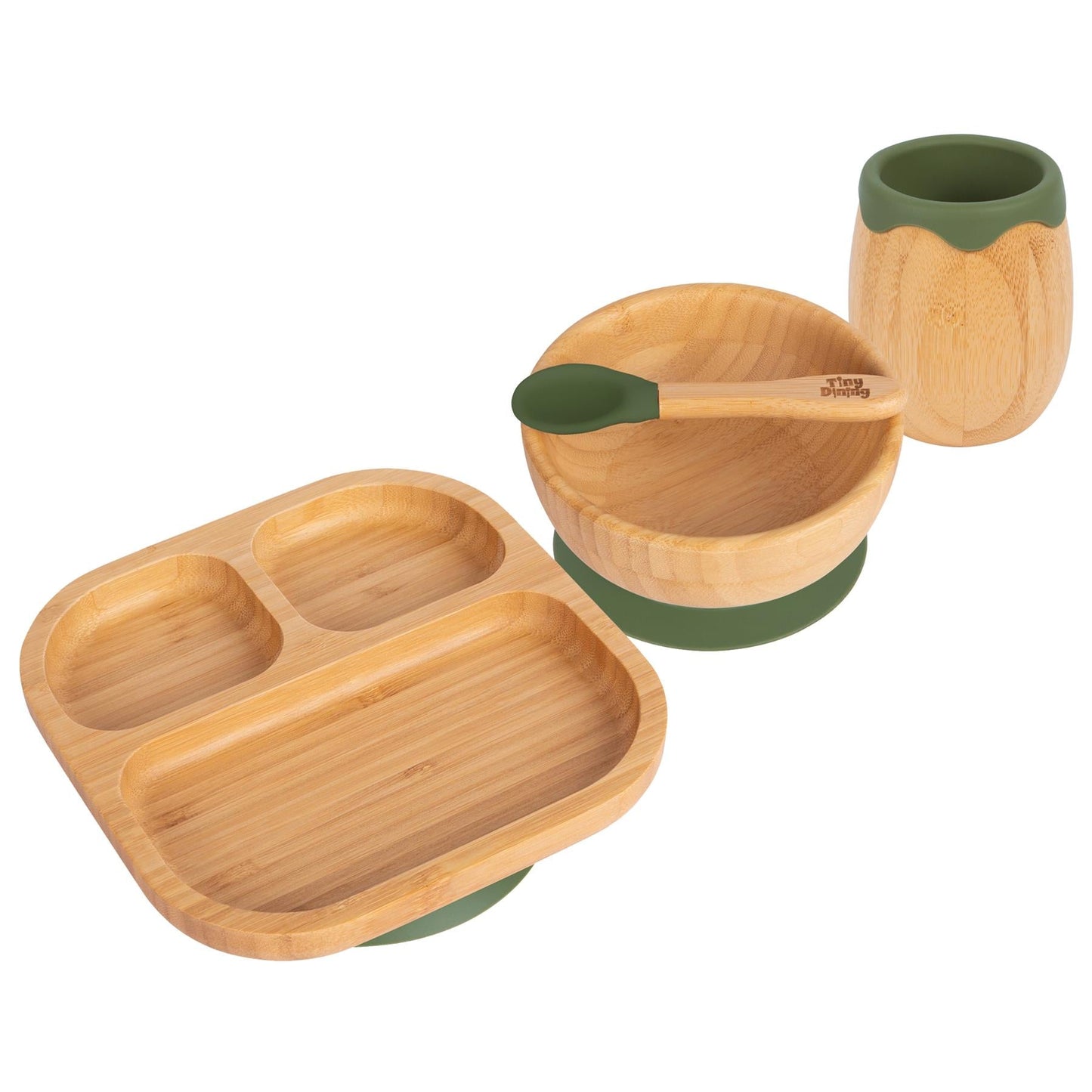 4pc Divided Bamboo Suction toddler, baby and Children's Feeding Set