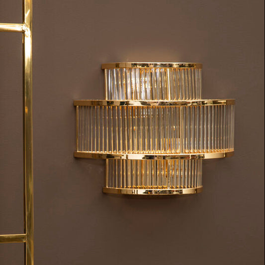 3 Tier Glass Wall Light with Warm Metallic Iron Frame | Salasco