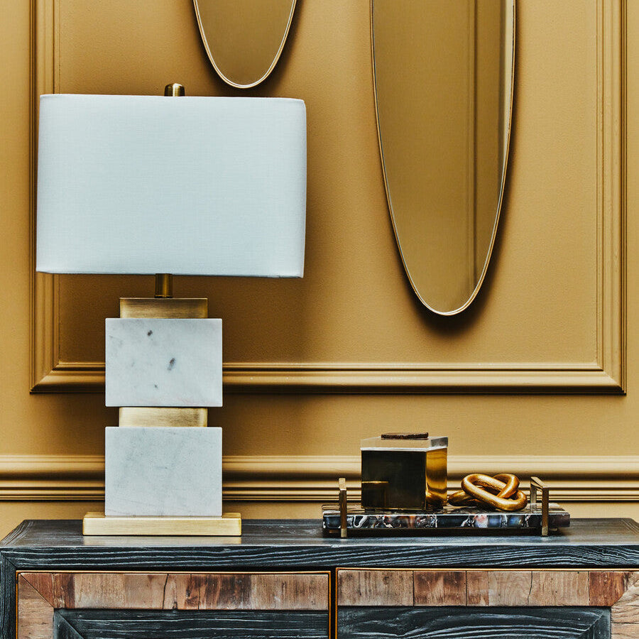 Eira Table Lamp with Marble Base and Ivory Shade