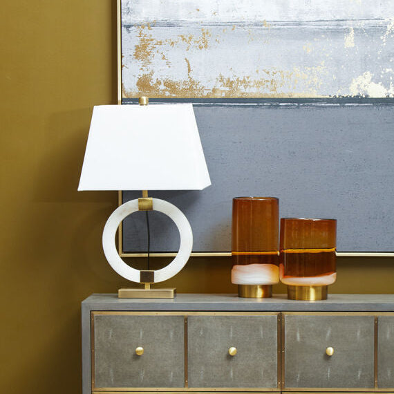 Elora Circular Marble Table Lamp with Ivory Shade