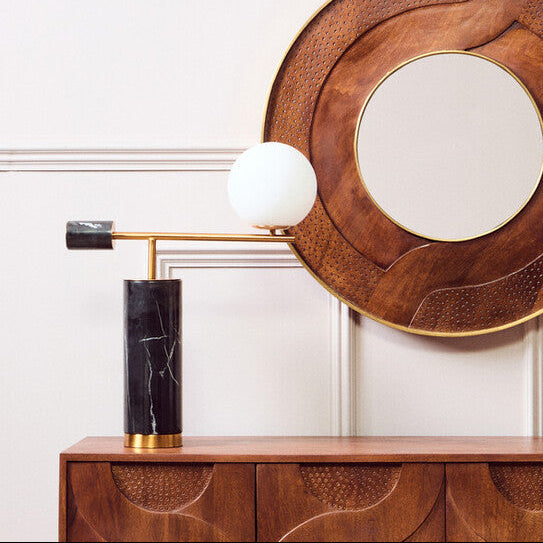 Marmo Black Marble Table Lamp With White Shade