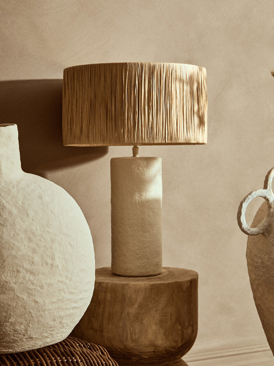 Carta Natural Papier Mache Table Lamp With Natural Raffia Shade