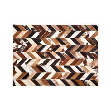 Bosie Safira Small Brown Hair on Leather Chevron Patchwork Rug