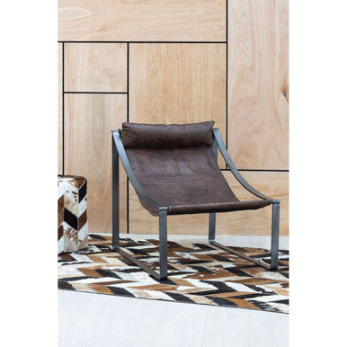 Bosie Safira Small Brown Hair on Leather Chevron Patchwork Rug
