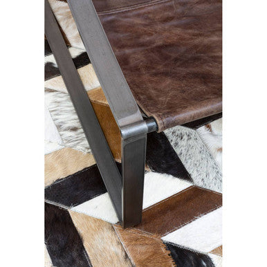 Bosie Safira Small Brown Hair on Leather Chevron Patchwork Rug