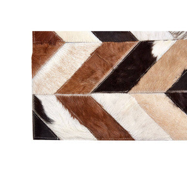 Bosie Safira Small Brown Hair on Leather Chevron Patchwork Rug