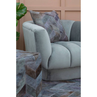 Bosie Safira Large Grey Hair on Leather Chevron Patchwork Rug