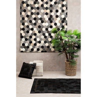 Bosie Safira Large Black Hair on Leather Patchwork Rug With Gold Studs