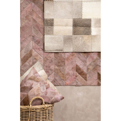 Bosie Safira Large Grey Hair on Leather Patchwork Rug