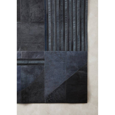 Bosie Safira Large Deco Black And Grey Hair on Leather Rug
