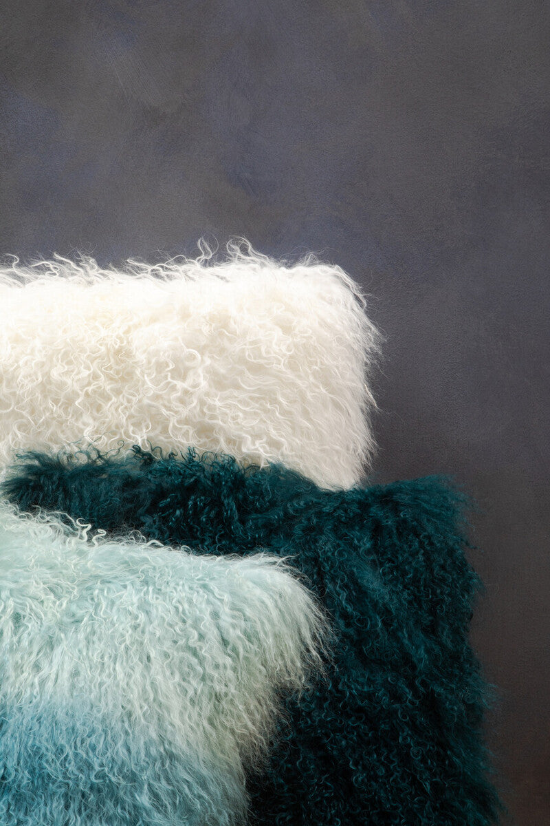 Bosie Real Mongolian Fur White Square Cushion