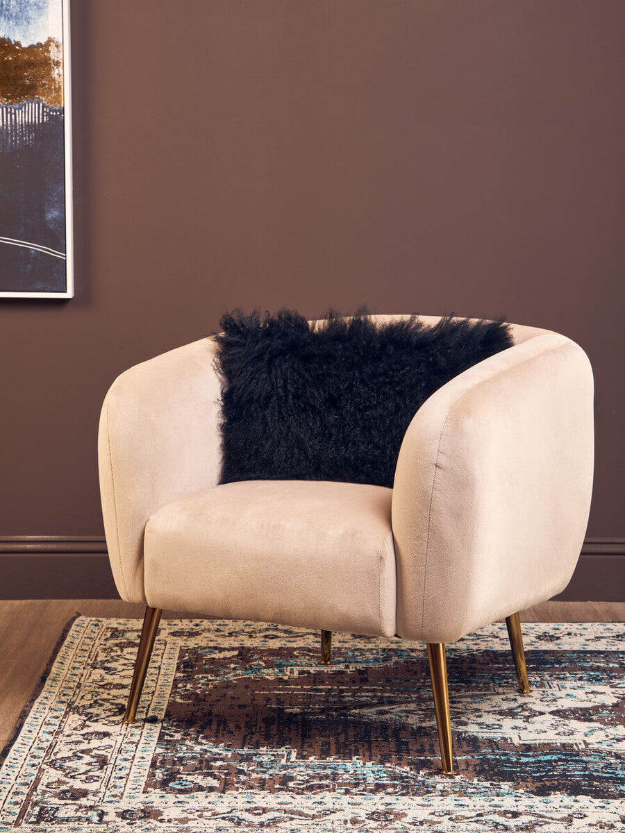 Bosie Real Mongolian Fur Black Rectangular Cushion