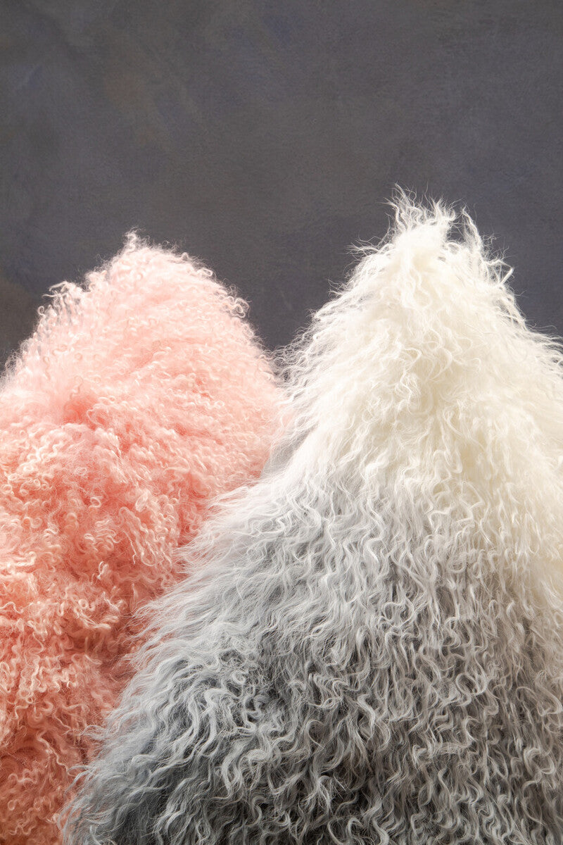 Bosie Real Mongolian Fur Grey Ombre Square Cushion