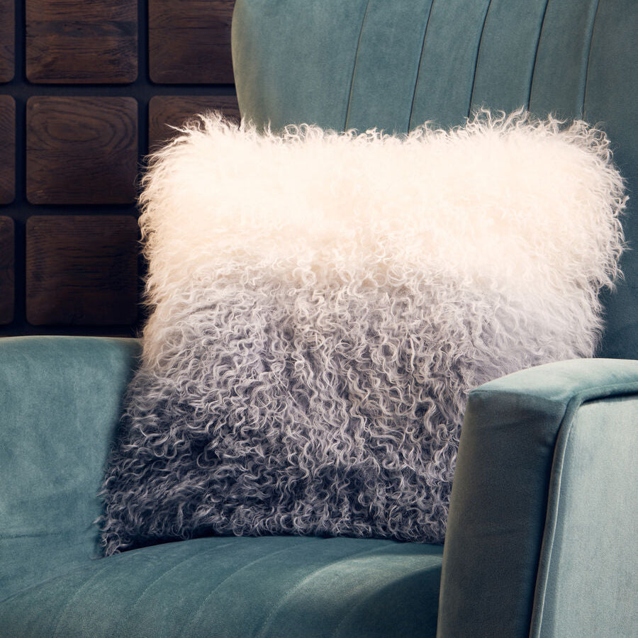 Bosie Real Mongolian Fur Grey Ombre Square Cushion
