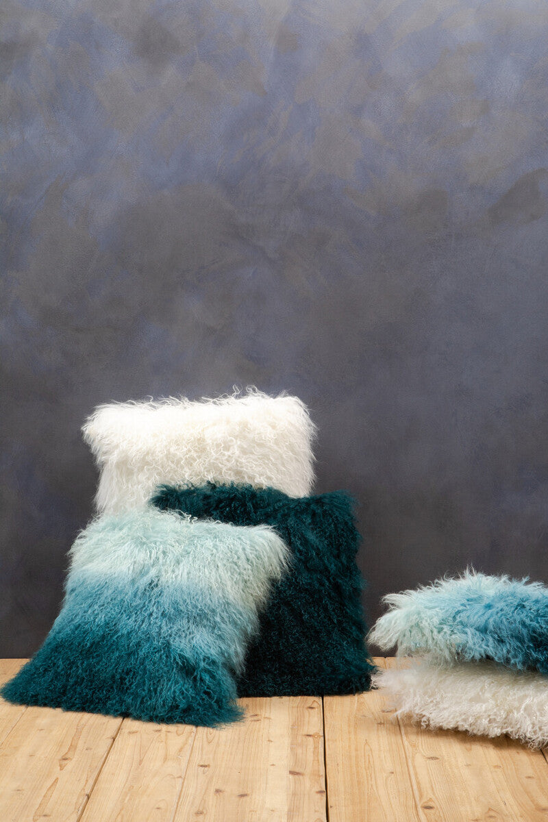 Bosie Real Mongolian Fur Blue Ombre Square Cushion