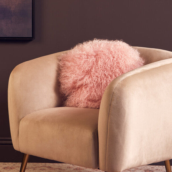 Bosie Real Mongolian Fur Pink Round Cushion