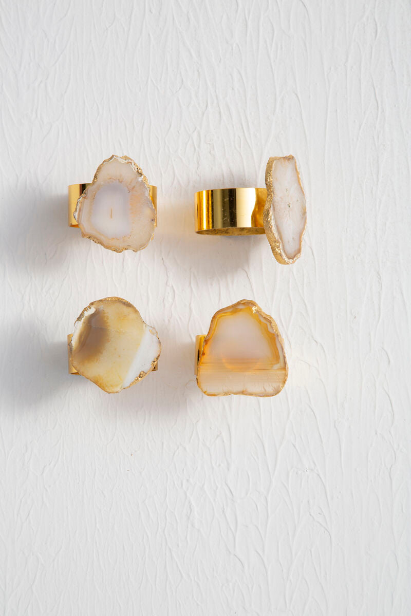 Bowerbird Agata Natural And Gold Napkin Rings
