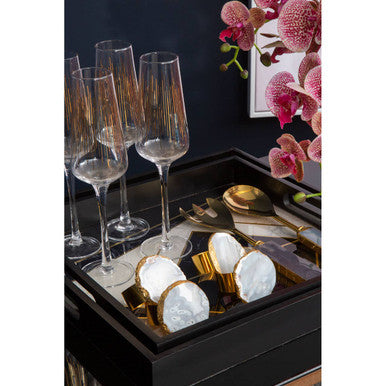 Bowerbird Agata Grey And Gold Napkin Rings