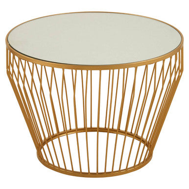 Gold Finish Tapered Design Round Side Table with Mirrored Top, Avantis