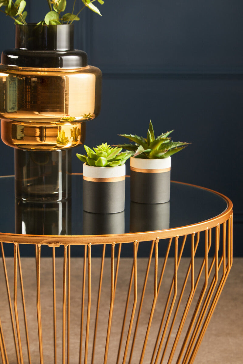 Gold Finish Tapered Design Round Side Table with Mirrored Top, Avantis