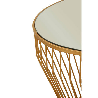 Gold Finish Tapered Design Round Side Table with Mirrored Top, Avantis