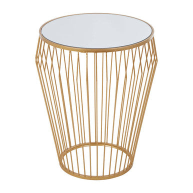 White Mirror Top Round Side Table with Gold Polished Frame, Avantis