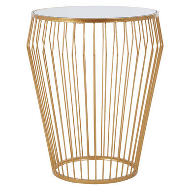 White Mirror Top Round Side Table with Gold Polished Frame, Avantis