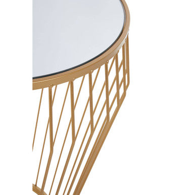 White Mirror Top Round Side Table with Gold Polished Frame, Avantis
