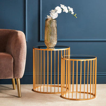 Avantis Gold and Mirror Top Set of 2 Round Side Tables