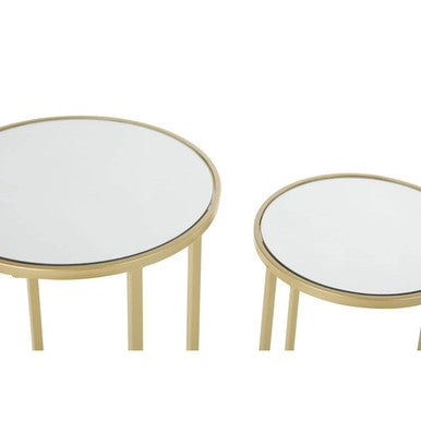 Set of 2 Mirrored Glass Top Side Tables with Gold Tall Metallic Legs Frame, Avantis