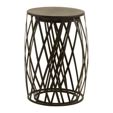 Set of 2 Grey Iron Round Side Tables with Black Metal Frame, Avantis