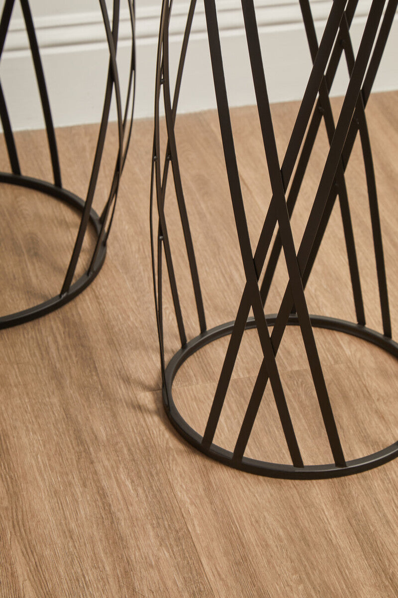 Set of 2 Grey Iron Round Side Tables with Black Metal Frame, Avantis