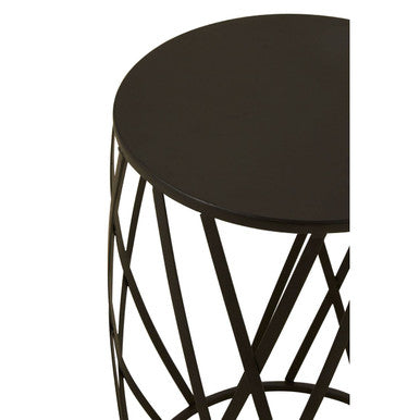Set of 2 Grey Iron Round Side Tables with Black Metal Frame, Avantis
