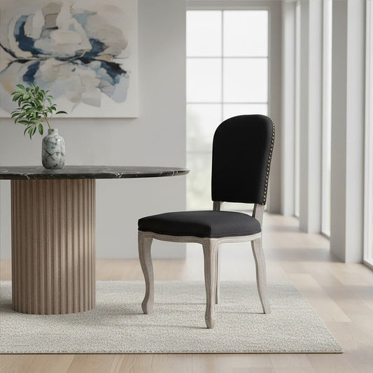 Kensington Townhouse Black Linen Dining Chair with Stud Detail