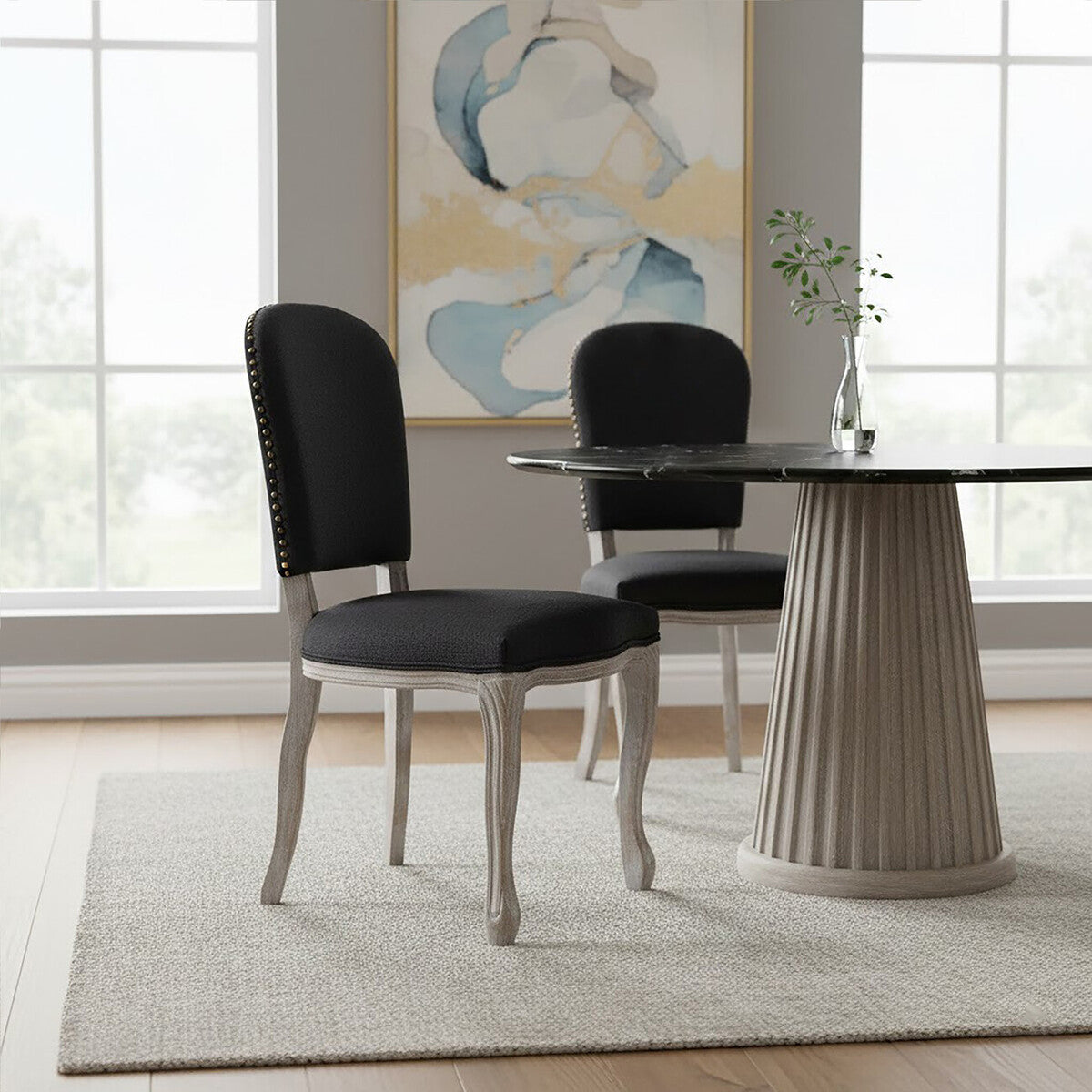 Kensington Townhouse Black Linen Dining Chair with Stud Detail