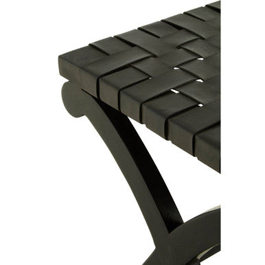 Kendari Black Leather Wood Stool