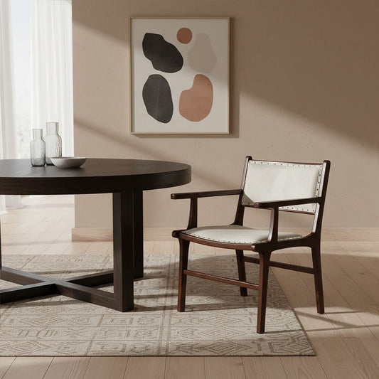 Kendari Leather and Teak Wood Dining Chair