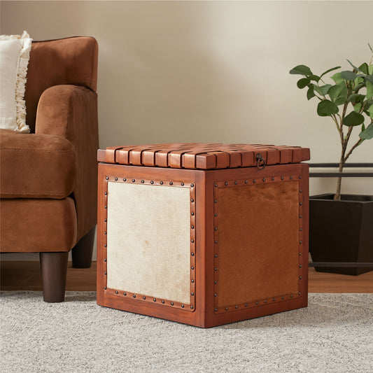 Kendari Hair on Leather Storage Stool