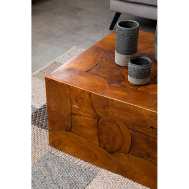 Brown Teak Wood Cuboid Coffee Table, Surak